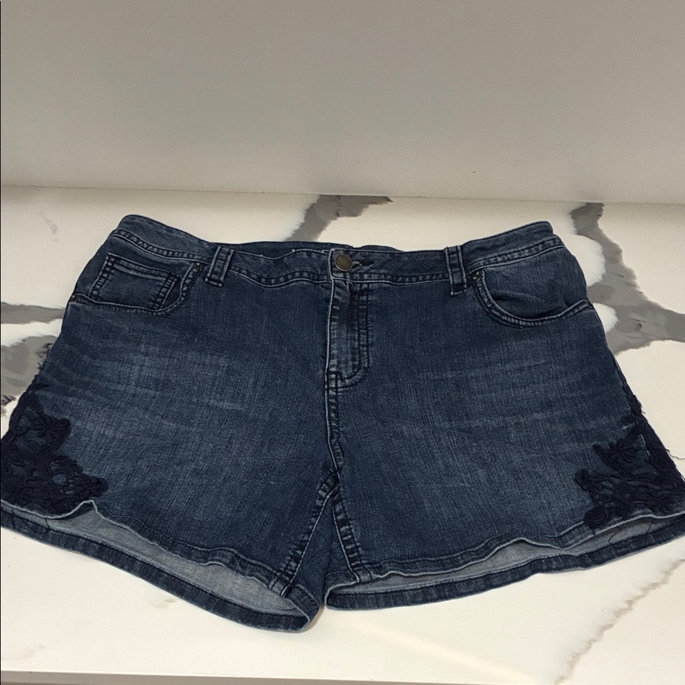 Lane Bryant Blue Jean Shorts with Black Lace